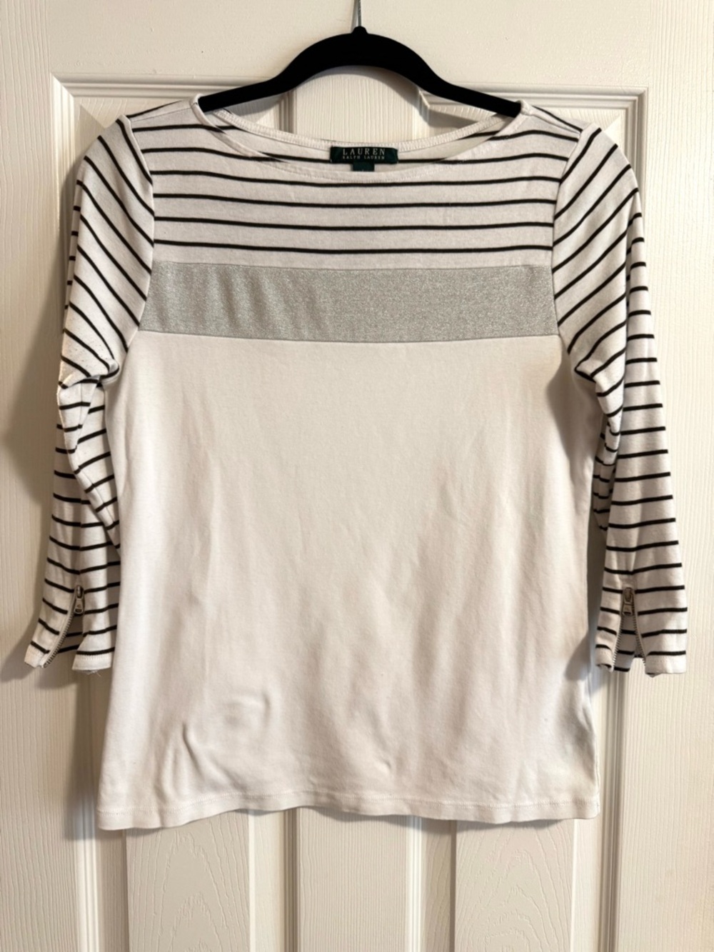 Lauren Ralph Lauren Striped Boatneck Top with Silver Accent